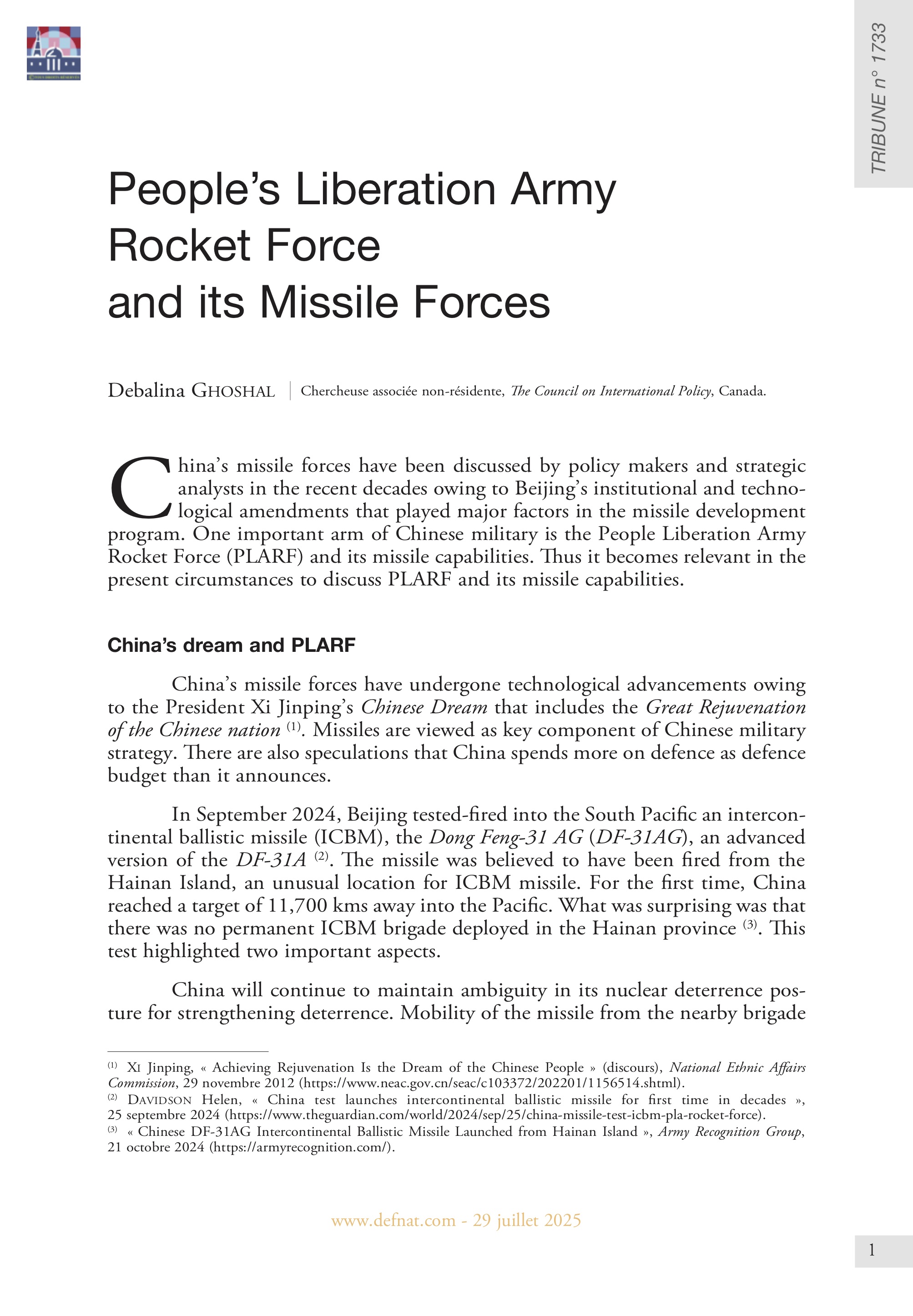 People’s Liberation Army Rocket Force and its Missile Forces (T 1733)
